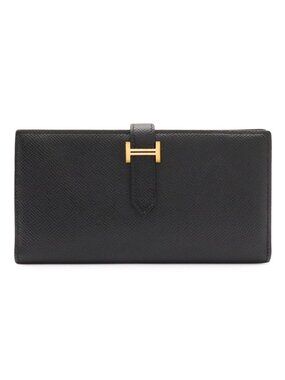 Hermes Bearn Soufflet Wallet Bifold Veau Epsom Black Gold